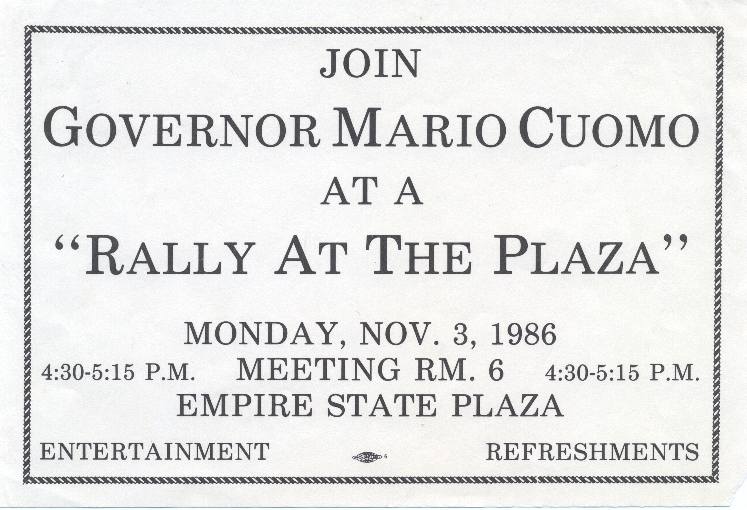 Governor Mario Cuomo 1986 Rally at the Plaza