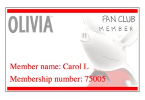 Olivia Fan Club Membership Card